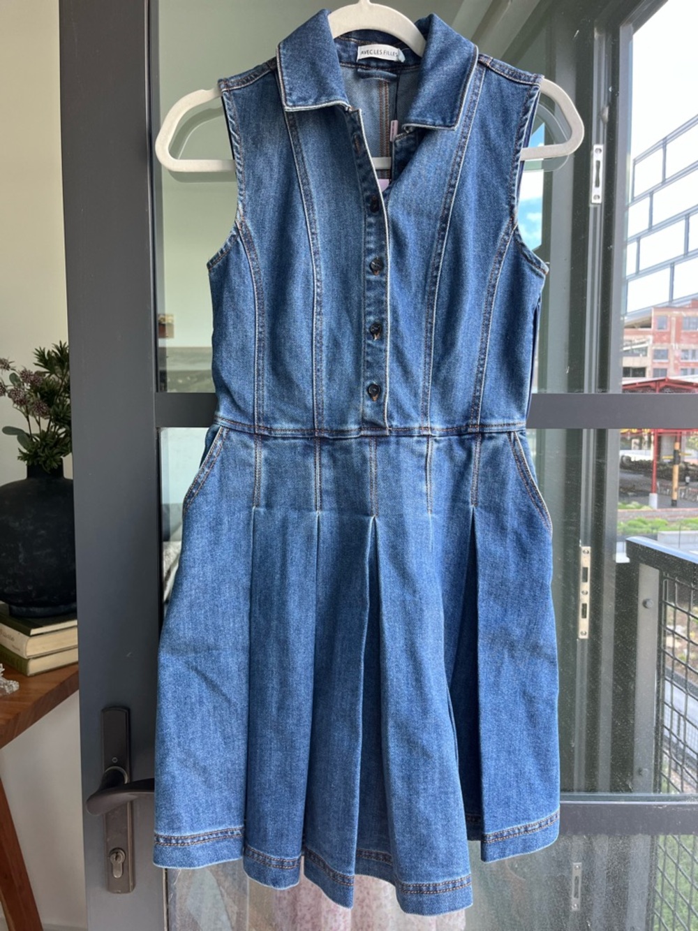 NWT Reformation Arella Denim Pleated Mini Dress - Picture 4 of 6
